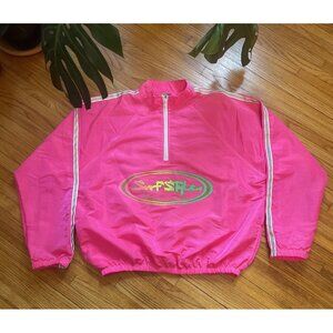 Vintage 90s XL Surf Style Unisex Neon Pink Pullover Windbreaker Jacket USA